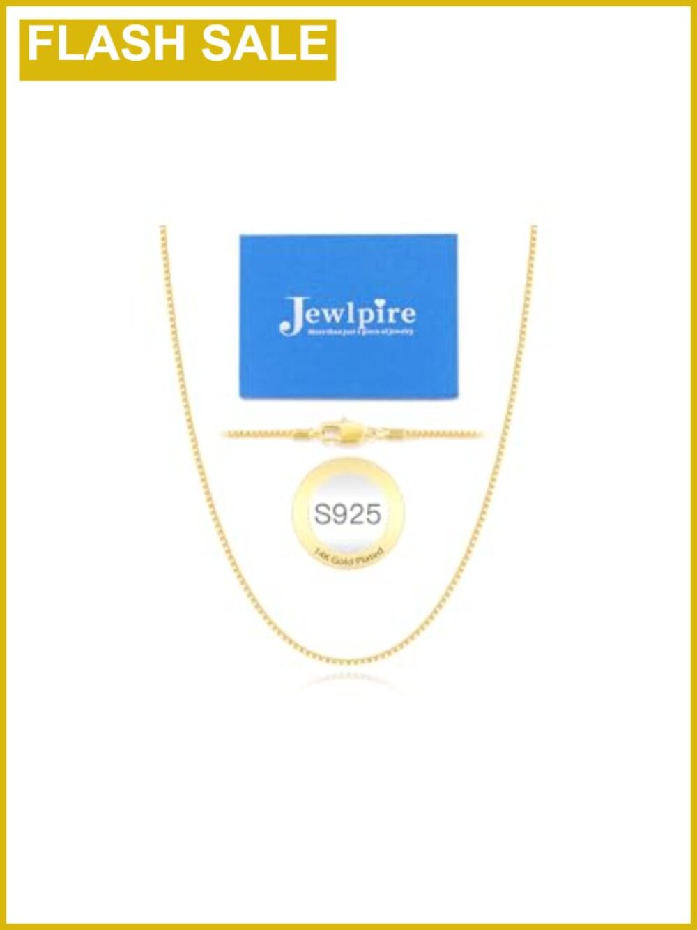925 Sterling Silver Box Chain Necklace for Women 14K Gold Plated 24 Inch